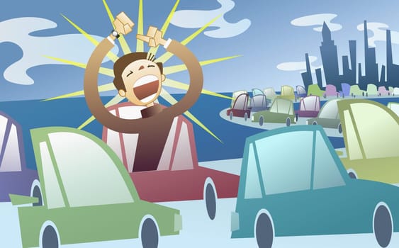 Man shouting with frustration in a traffic jam