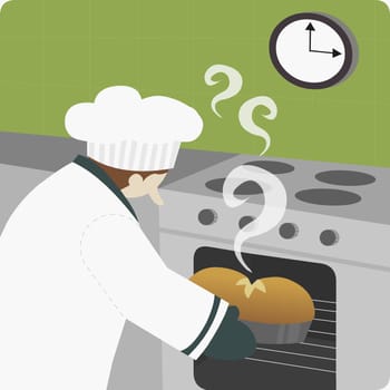 Chef baking food in an oven
