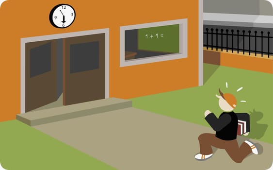 College student rushing towards a college building