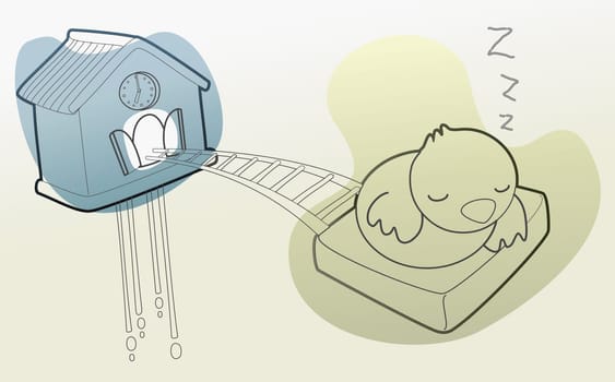 The cuckoo bird of a cuckoo clock sleeping