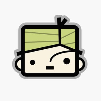 Human face in a square head