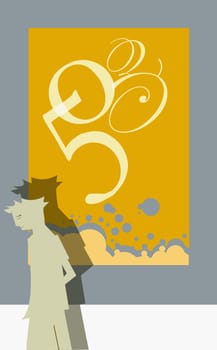 Man in front of a poster