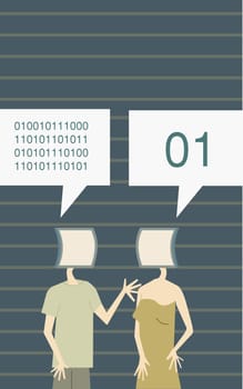 Man and a woman talking in binary code