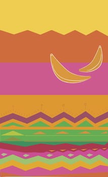 Two bananas on a Traditional American Indian pattern