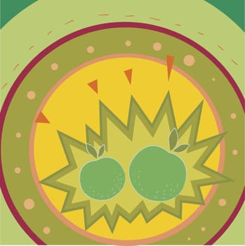 Two apples on a Traditional American Indian pattern