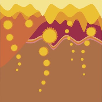 Lava emitting from a volcano on a Traditional American Indian pattern