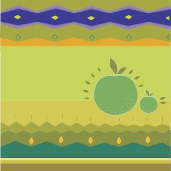 Two apples on a Traditional American Indian pattern