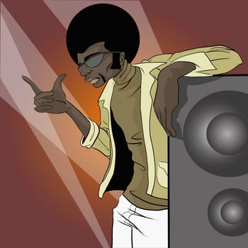 Man standing near a speaker