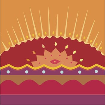 Sunrise over a mountain on a Traditional American Indian pattern