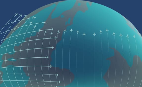 Airplanes flying around the earth