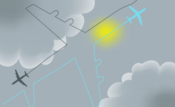 Low angle view of two airplanes flying in the sky