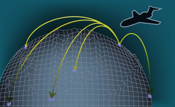 Airplane flying over the earth