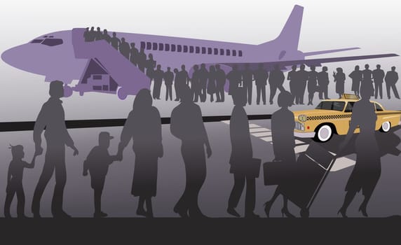Passengers boarding an airplane