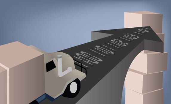 Truck running on an arrow shaped road
