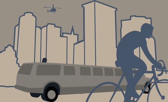 Person riding a bicycle near a limousine