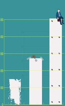 Businessman sitting on a bar graph