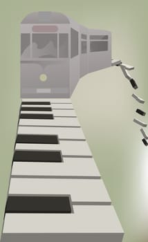 Railroad car on piano keys