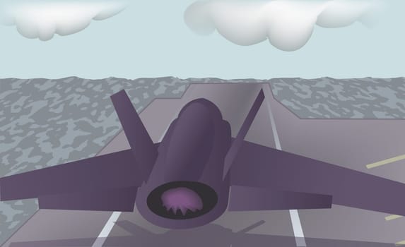 Fighter plane taking off from an aircraft carrier