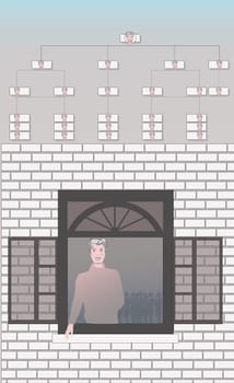 Portrait of a man looking through a window