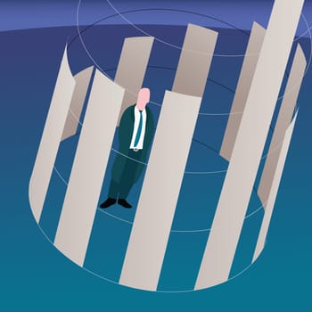 Businessman surrounded by bar graph