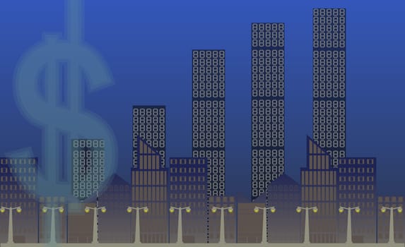 Buildings lit up at night