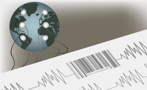 Bar code on a pulse trace connected to a globe