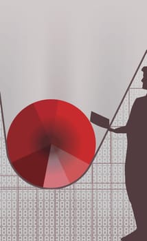 Man standing beside a red diamond