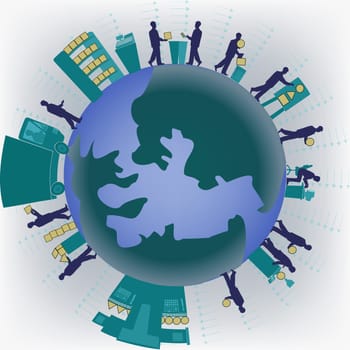 Group of businessmen standing on a globe