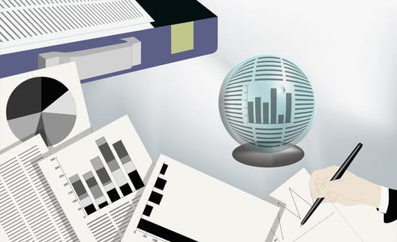 Businessman's hand drawing a line graph