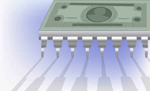 Paper currency on a computer chip