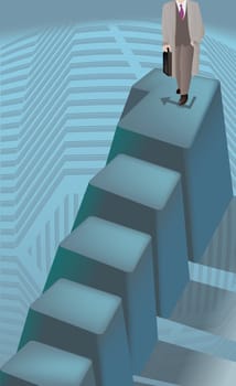 Businessman standing on the top of stairs