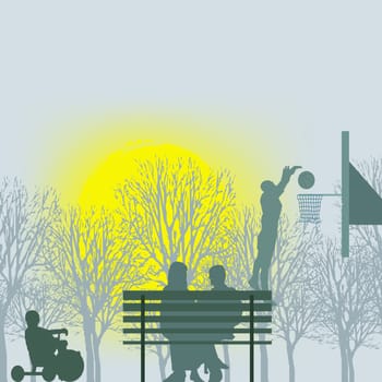 Four people in a park