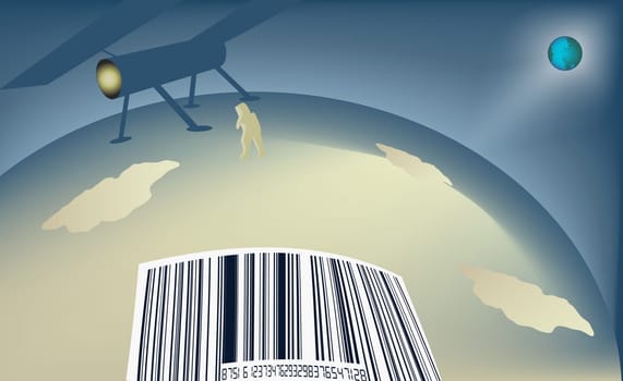 Bar code and a space shuttle on the earth