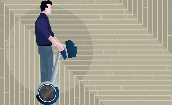 Man standing on a push scooter