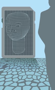 Person standing in front of a visual screen
