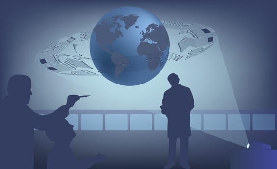 Silhouette of three businesspeople in boardroom