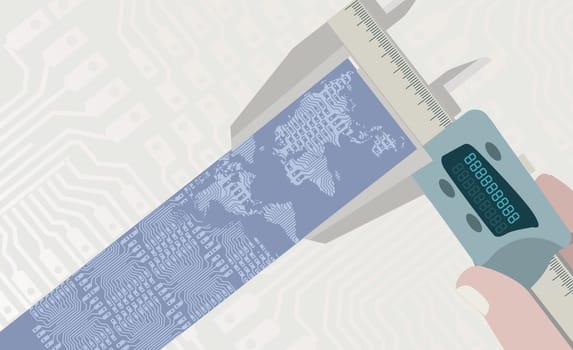 Hand measuring a circuit board
