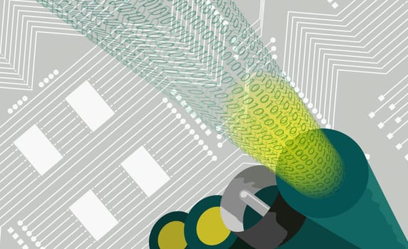Close-up of binary codes emitted from a tube