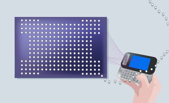 Hand transferring data from a mobile phone to a computer