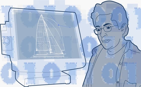 Man with a computer monitor
