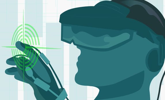 Man wearing a virtual reality simulator