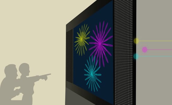 Two people looking at a projection screen