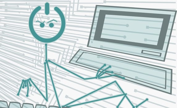 Cartoon character working on a computer