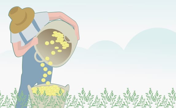 Man pouring coins into a bucket