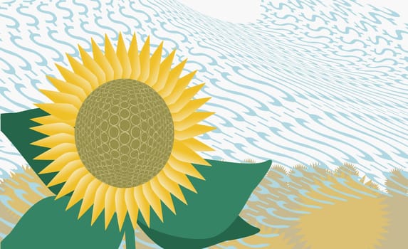 Close-up of a sunflower in front of dollar signs