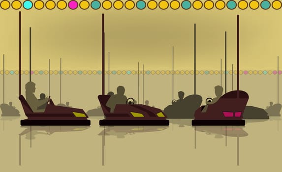 Group of people on bumper cars at an amusement park