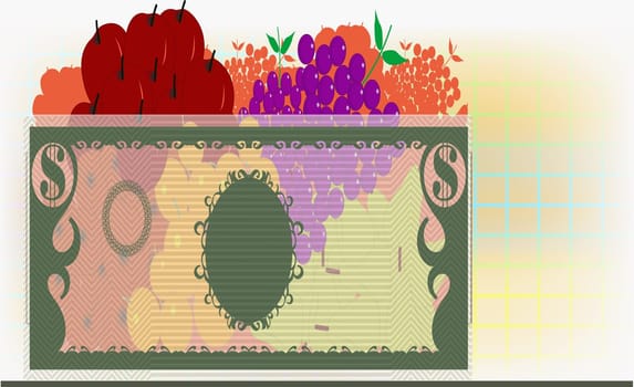 Fruits in a bowl made of paper currency