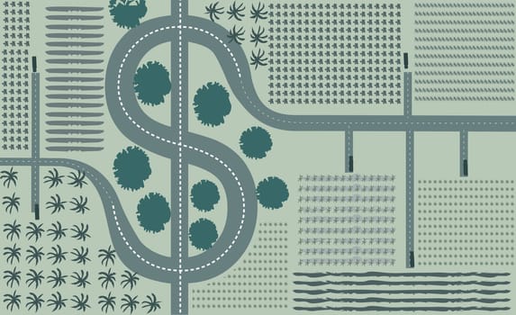 High angle view of a dollar sign road