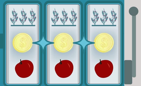 Coins with crops and fruits on a gambling machine