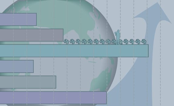 Businessman standing on a line graph